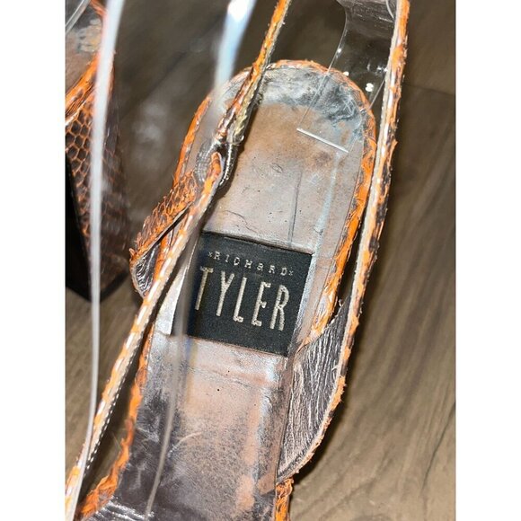 Richard Tyler Orange Snake Print Block Heel Sandals With Transparent Straps - Wo - Picture 4 of 10